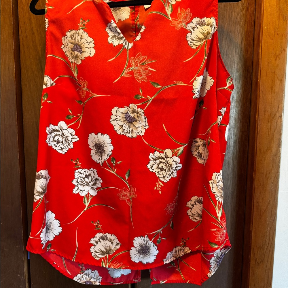 Renee C. Red Floral Sleeveless Blouse